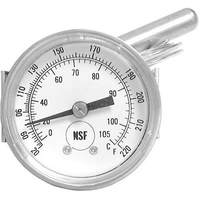 FWE T-METER H1 Temp Gauge 2'' 20-220 F SS 1/4 NPT U-Clamp Mount