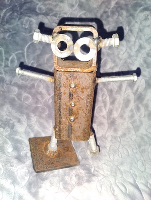 Folk Art Piece Vintage Abstract Robot Sculpture - Made With Misc Salvaged Hardwa