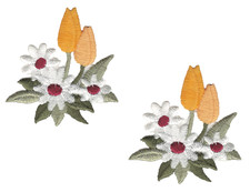 Pair 2" Floral Iron On Patches Tulip Daisy Flowers Embroidered Applique