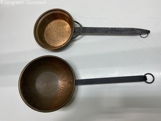 Lot of 2 Vintage Copper Iron Handled Sautee Pan