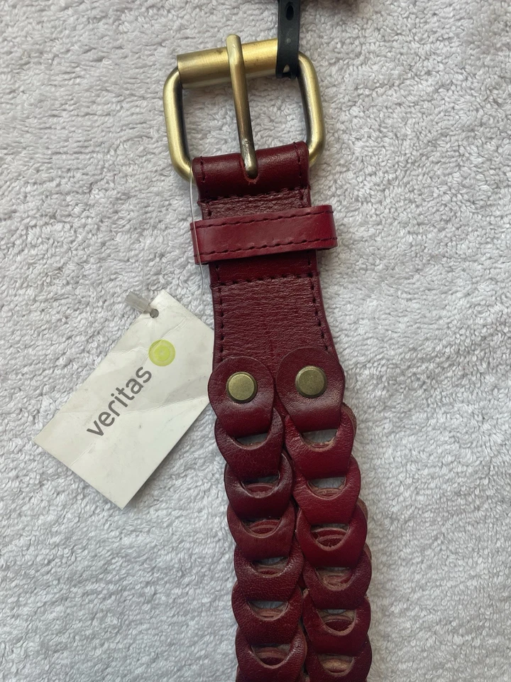 Veritas ceinture femme cuir bordeaux tressée boucle métal doré taille 85cm - Photo 4/4