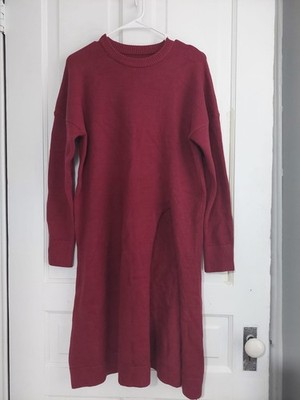 ChouYatou Women's High Slit Long Sweater Casual Crewneck Slouchy Tunic Sweater-M