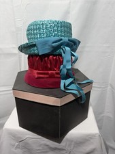 Vintage Betmar Blue New York Hat, Unlabeled Red Bucket Hat, And Vintage Hat Box