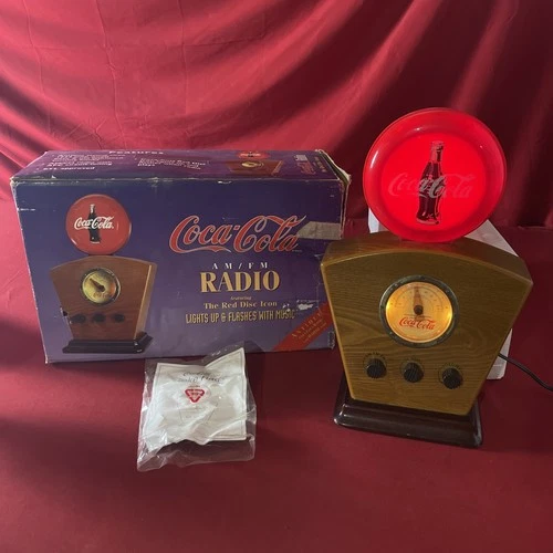 Vintage Coca-Cola Wooden Case AM/FM Radio Lighted Dial & Globe W/Box - Tested!