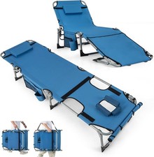 Tanning Chair,330LBS Beach Lounge Chair with Face Arm Hole Hand Shoulder Strap