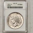 1921 Peace Dollar High Relief ANACS MS62 Soapbox Holder First Year Key Date