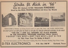 1966 D-TEX Electronics - "Treasure Finders" Metal Detectors - Print Ad Photo