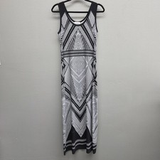 Calvin Klein Dress Womens 6 Black White Geometric Print Maxi Sleeveless Stretch