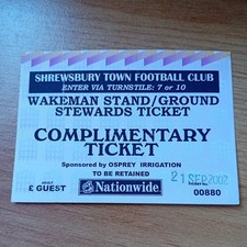 Ticket : 2002/2003 21/9/2002 Div 3 Shrewsbury Town v Bristol Rovers