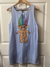 Forever 21 Jumper Juniors Medium Light Denim Jean Rainbow Troll Hand Painted Zip