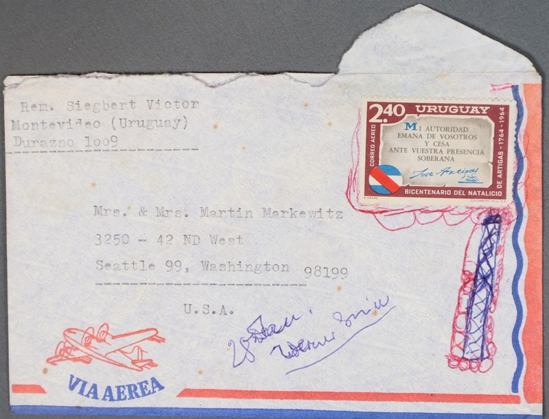 MayfairStamps Uruguay Montevideo to Seattle WA Air Mail Cover cca_00431