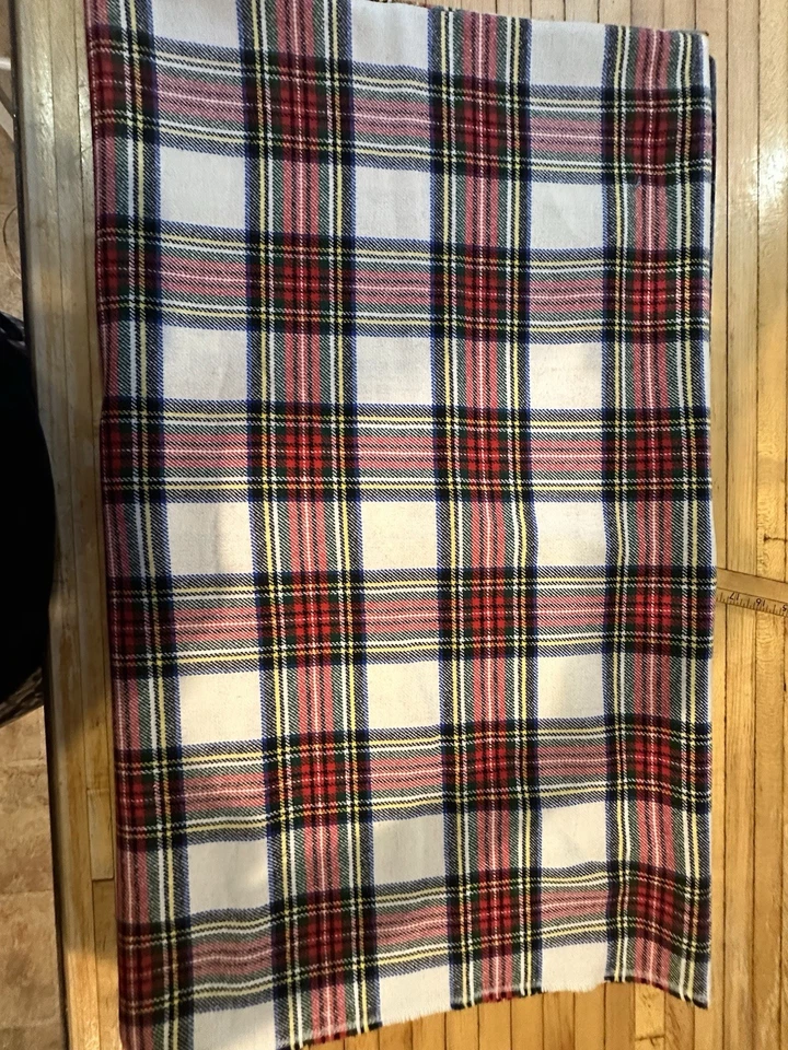 100% Wool Plaid Fabric 60" X 2.75 Yards Red Blue Green Yellow Blue White Black - Image 2 of 4