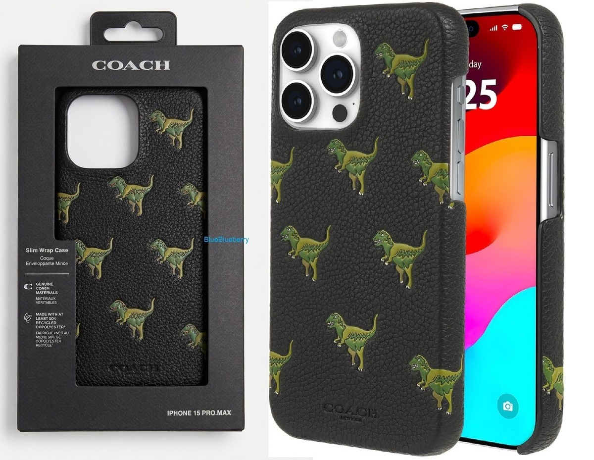 Coach Leather Slim Wrap Case for iPhone 15 Pro Max Black Green Rex