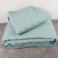 VCNY Home King Quilt 104x90 Light Blue Basketweave Stitch Coverlet Polyester