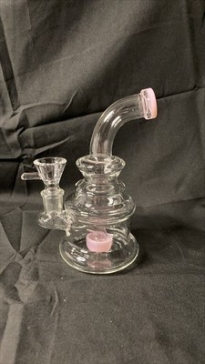 Compact Showerhead Percolator Glass Water Pipe | Pink Trim | 6''