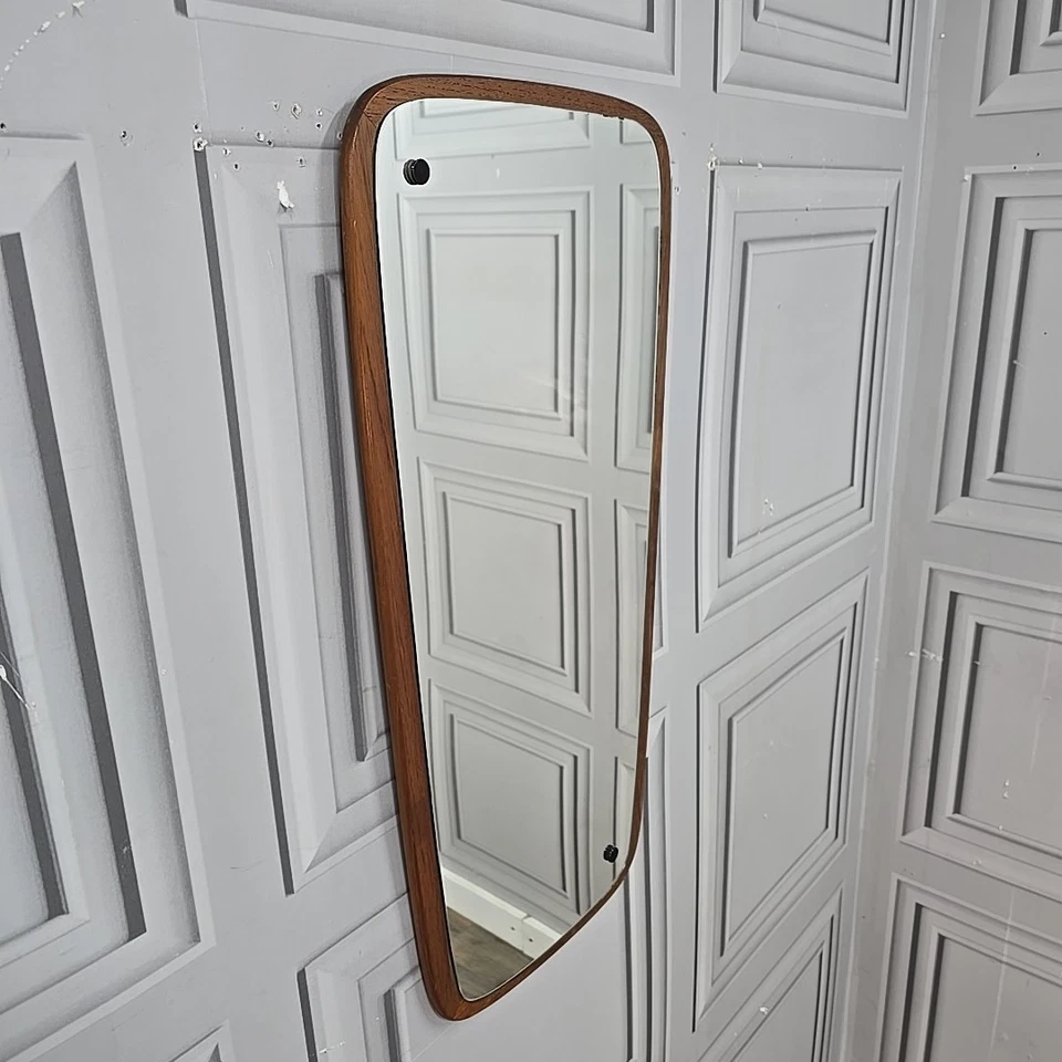 Retro Vintage Mid Century Modern Wall Mirror - Danish Teak Hanging Wooden Frame - Image 2 of 4
