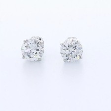 Classic Stud Earrings Solid 14K White Gold 1.61 CT Round Natural Diamond F SI1