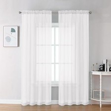 Sheer Curtains 90 inches Long 2 Panels, Light 42"W x 90"L Pack of 2 White