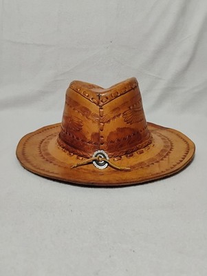 Hand Tooled Leather Hat Cowboy Fitted Mens 7 Eagle Bone Isaiah 40-31