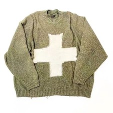 KAPITAL Cross pattern perforated round neck knitted sweater pullover long sleeve