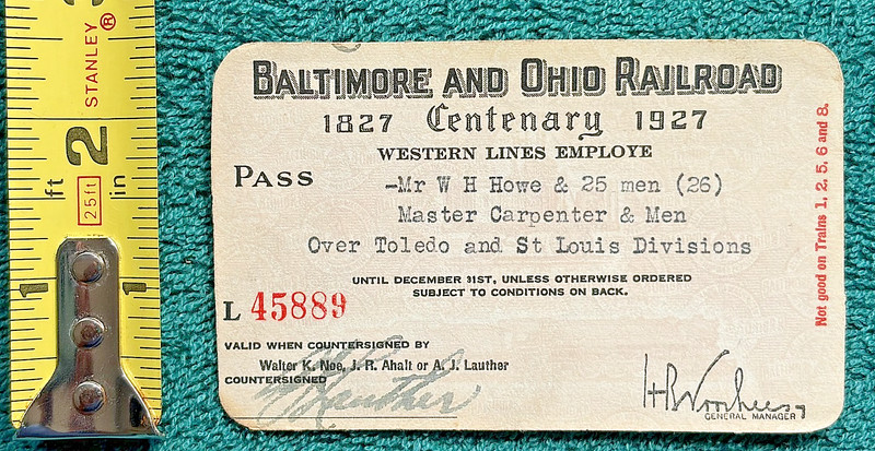 1927 Baltimore & Ohio Railroad Pass Western Lines Employee B&O Railway Centenary