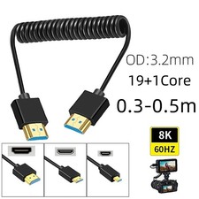 2.1 Premium Mini Micro HDMI Coiled Cable Converter 3D 8K for Camera PC Monitor