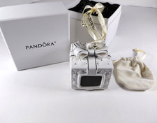 PANDORA Gift Box Ornament 2016 Porcelain w/ Charm Pouch Bag Christmas Present
