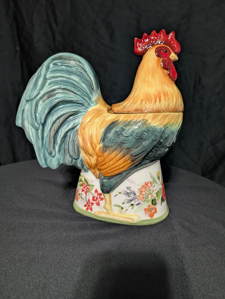 Tarro de galletas 3D de gallo floral internacional certificado por la artista Susan Winget. Foto 2 de 4