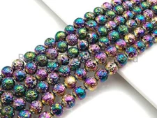 NEW COLOR!!! RAINBOW Plated Lava Round Beads, 8mm/10mm/12mm Rainbow Gemstone