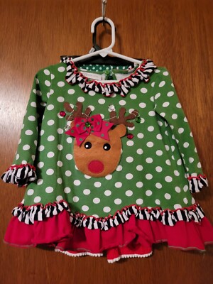 Girl's Bonnie Jean Reindeer Christmas polka dot shirt top Size 3T
