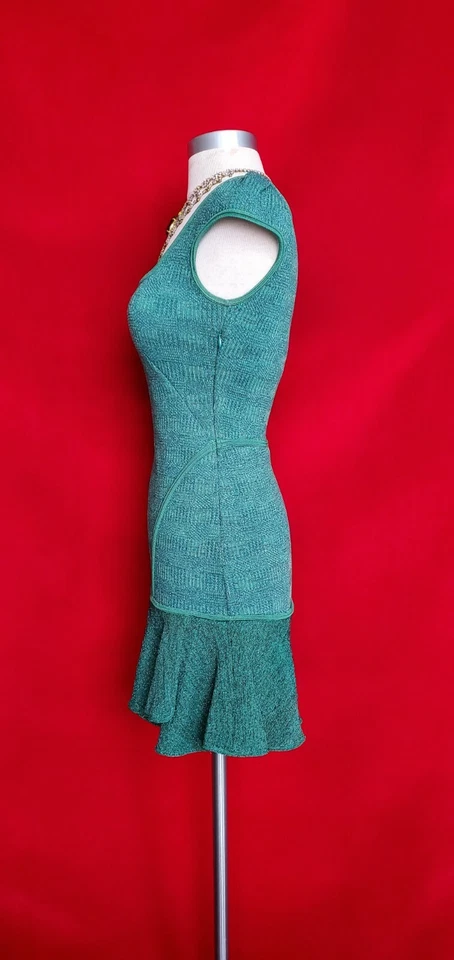 Vestido Vintage Zac Posen Verde Elástico Lurex Manga Corta Talla S/M Foto 3 de 4