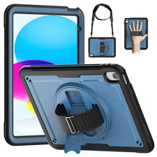 Fr iPad Pro /Air 13" 11" 10.9" 10.2" Heavy Duty Rotated Case with Carrying Strap