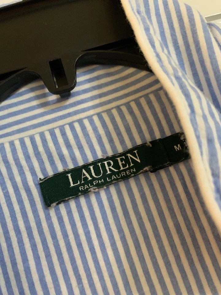 Lauren Ralph Lauren Azul Rayas Botón Abajo Camisa para Dormir Logo Monograma L/S Talla MD Foto 4 de 4