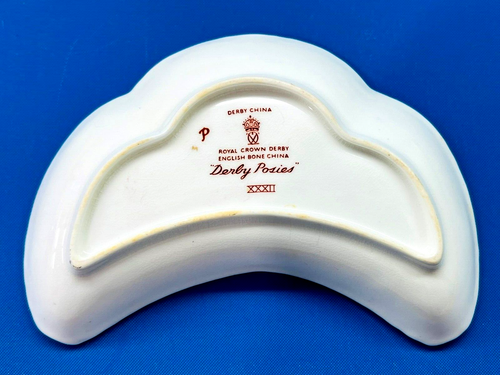 Vintage Royal Crown Derby Posies English Bone China Semi-Moon Mini Plate Dish - Picture 3 of 7