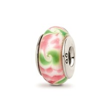 Reflection Beads Sterling Silver Hand Blown Pink  Green Swirl Glass Bead