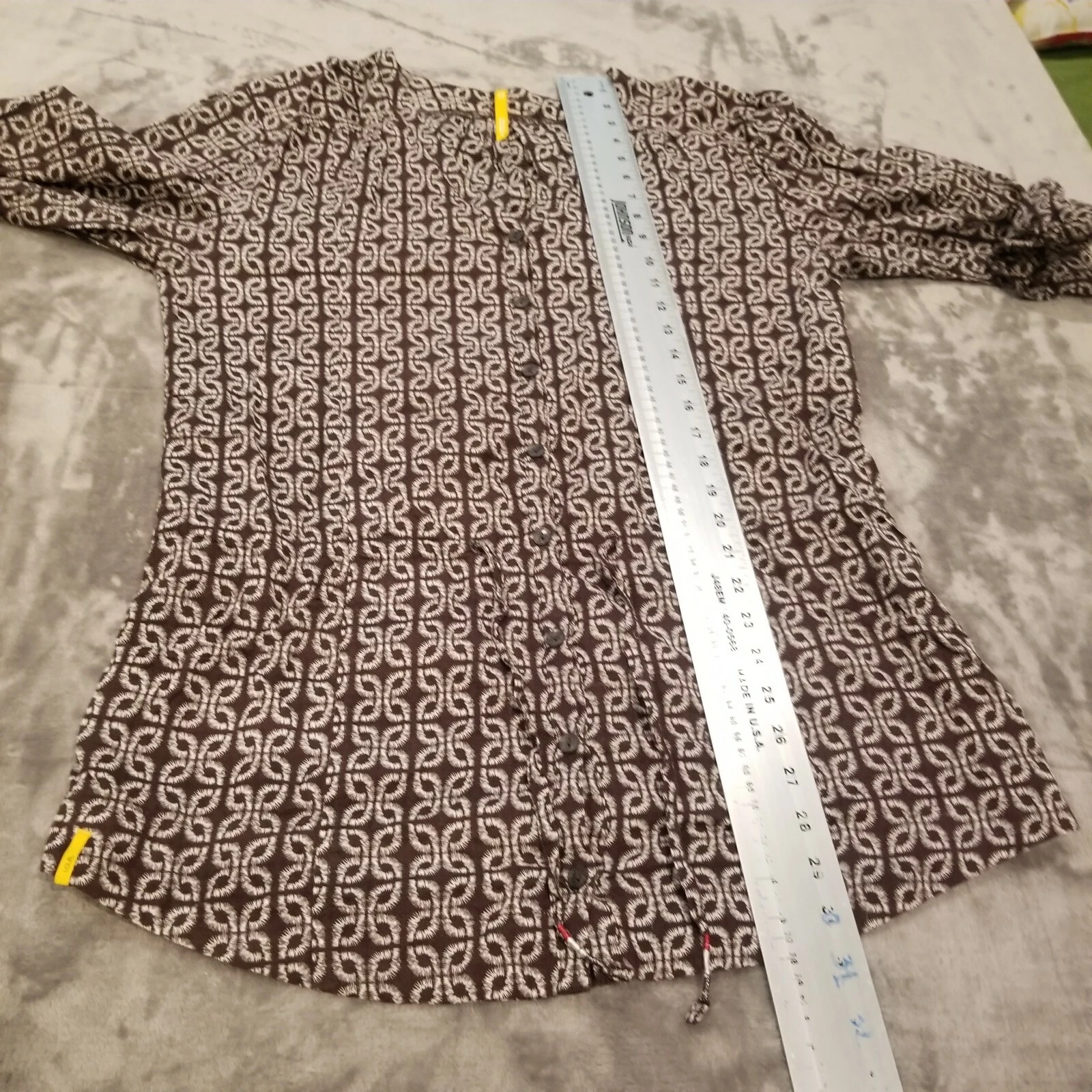 lole printed button front 3/4 sleeve tie-front shirt