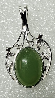 Rare Siberian nephrite Jade silver 925 pendant Sharm cabochon size 10 x 14 mm