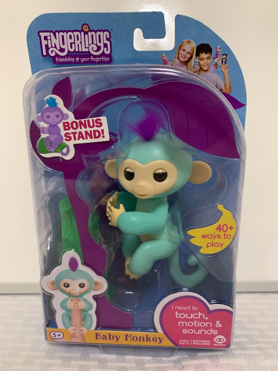 FINGERLINGS BABY MONKEY ZOE TURQUOISE + PURPLE HAIR BY WOWWEE WITH