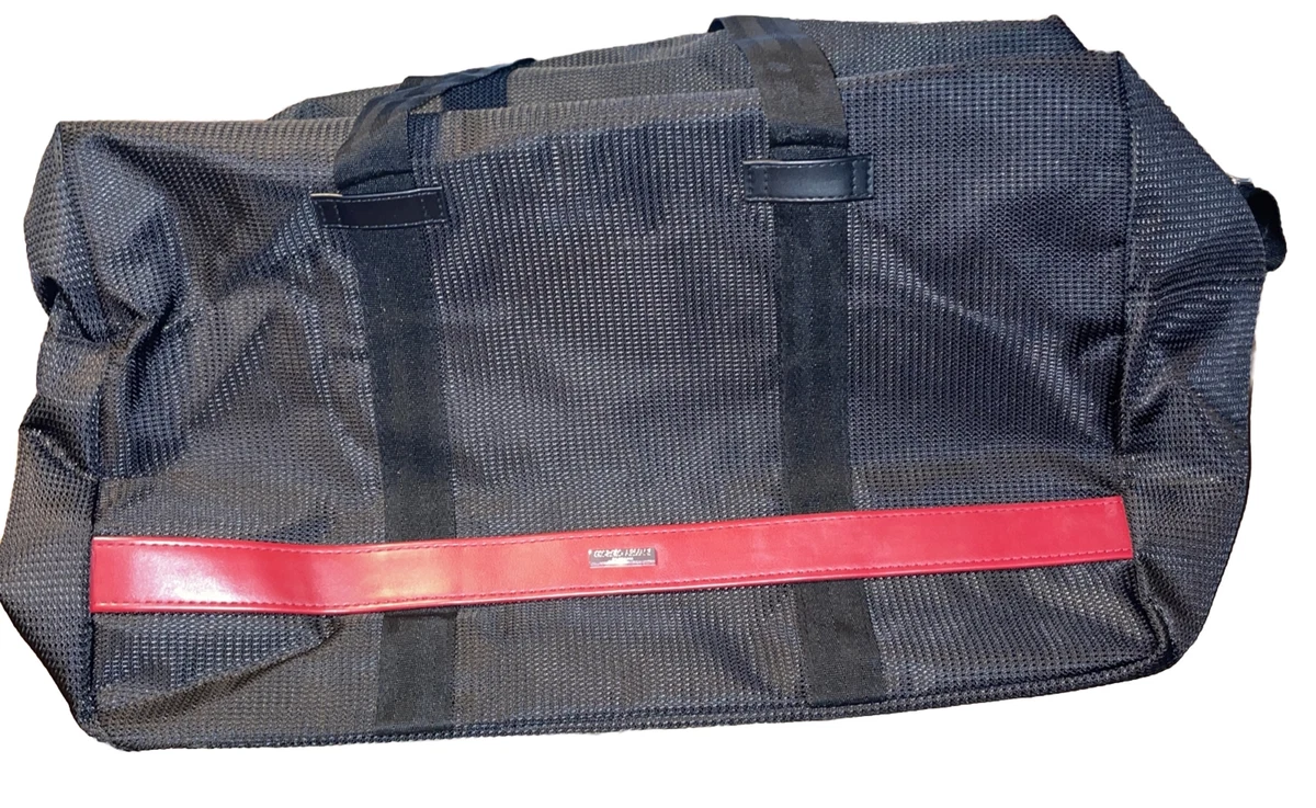 Giorgio Armani Travel Duffle Weekender Over The Shoulder Bag Black Red Stripe