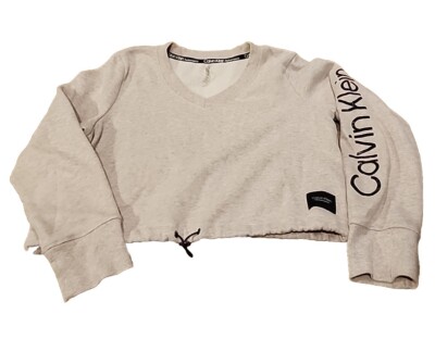 Calvin Klein Performance Long Sleeve Drawstring Cropped Pullover Gray Size  L