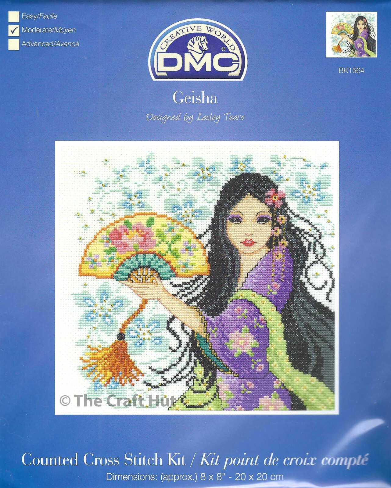 DMC Counted Cross Stitch Kit Oriental Delight Geisha 8"" x 8"" BK1564 New