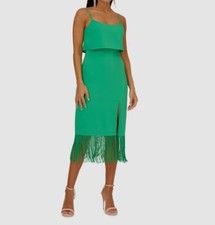 Adrianna Papell Women's Green Crepe Fringe Scoop Neck Dress Size 2