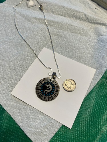 Vintage Sterling Silver Necklace Kokopelli Black Onyx Turquoise 925 Heavy - Picture 9 of 9
