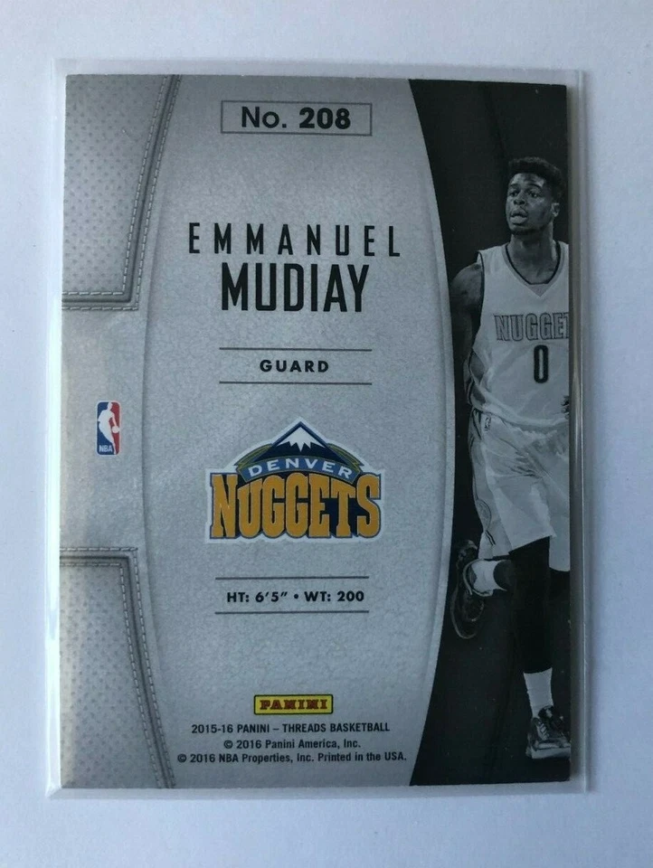 Emmanuel Mudiay RC 2015-16 Panini Threads Rookie Leather #208 Nuggets - Image 2 of 2
