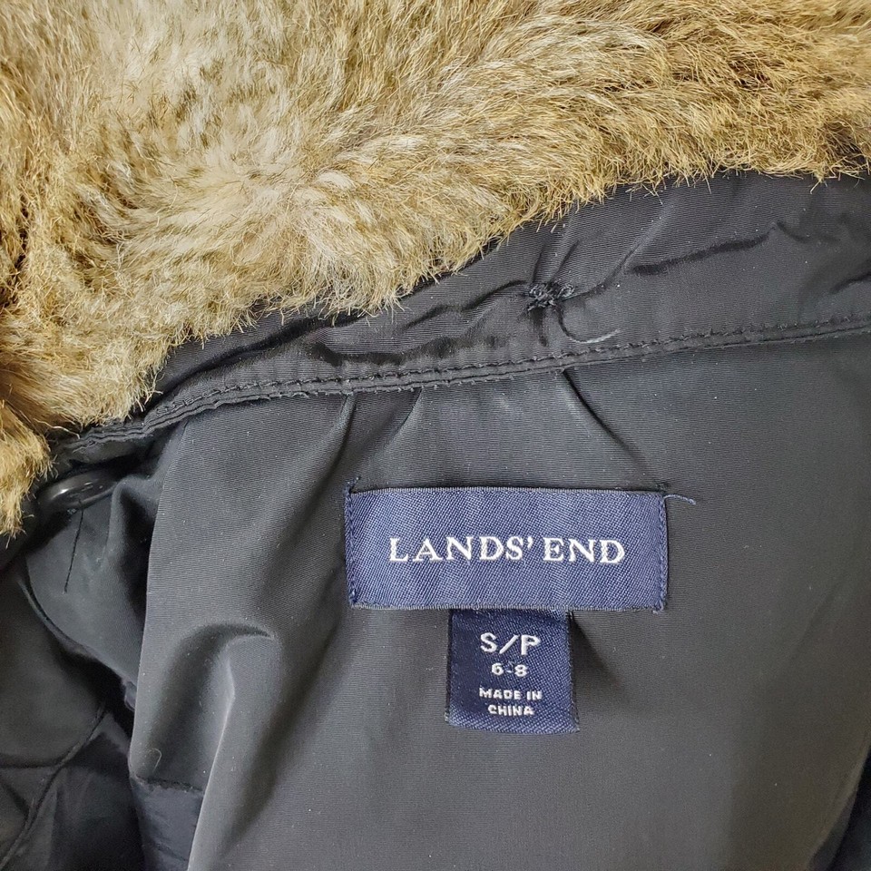 Lands End Puffer Winter Coat w/ Faux Fur Collar, S eBay