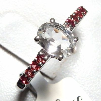 White Topaz & Quartz Engagement Rings 1.51 ct  925 Silver Rhodium Accent Garnet 