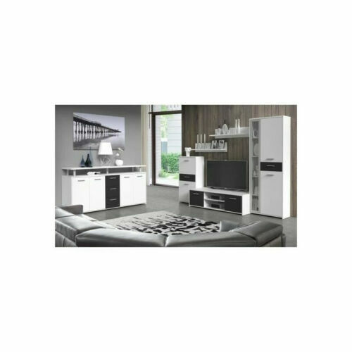 Meuble TV Campagne 113cm ISIS Noir Et Bois - 2 Portes 2 étagères - Support TV Jusqu'à 40 Pouces MDF Robuste