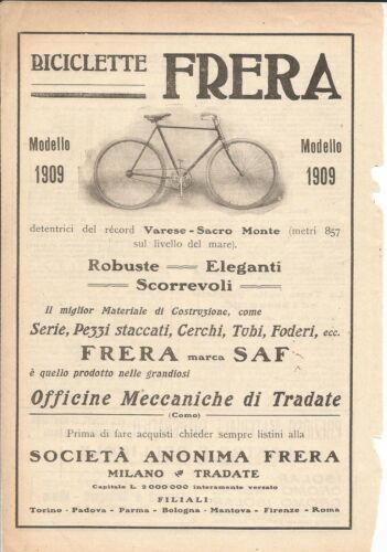 [LKO] PUBBLICITA' ADVERTISING INIZIO '900 BICICLETTE FRERA MODELLO 1909 - Foto 1 di 1