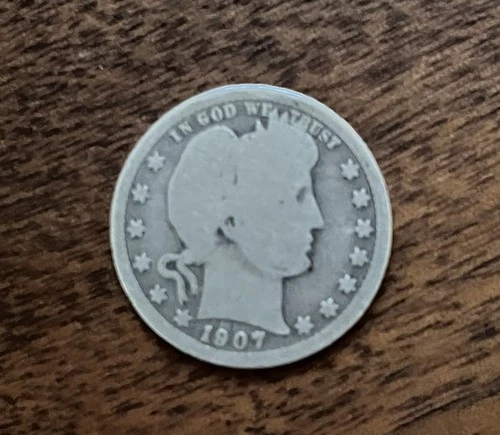 1907-O Silver Barber Quarter Good Circulated Condition