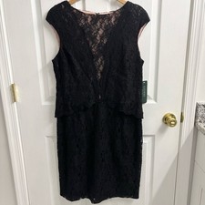 Lauren Ralph Lauren Lace Cocktail Dress Size 16 Illusion Scalloped Trim Overlay